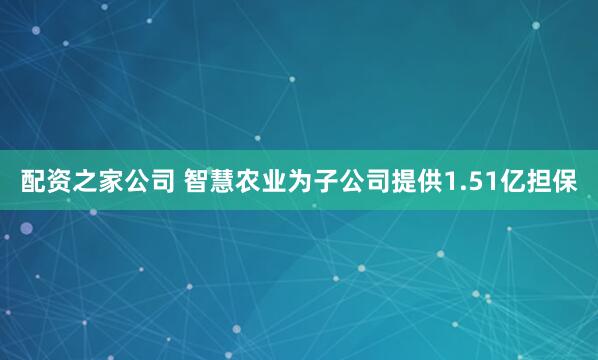 配资之家公司 智慧农业为子公司提供1.51亿担保