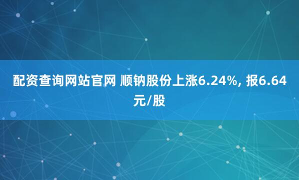 配资查询网站官网 顺钠股份上涨6.24%, 报6.64元/股