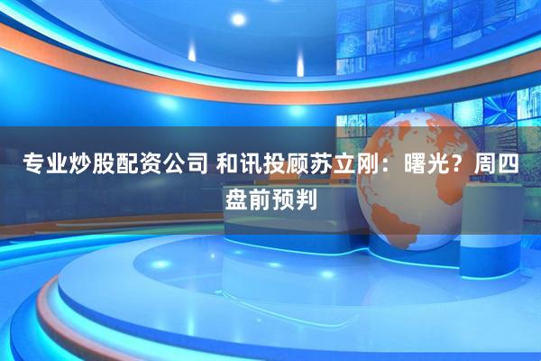 专业炒股配资公司 和讯投顾苏立刚：曙光？周四盘前预判
